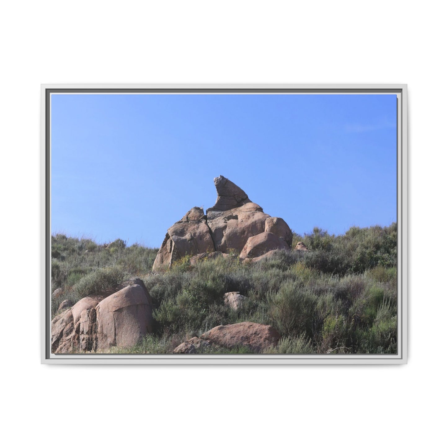 Sagebrush Landscape with Boulder Outcrop - Unique Stretched Canvas Wall Art - Art By Earth