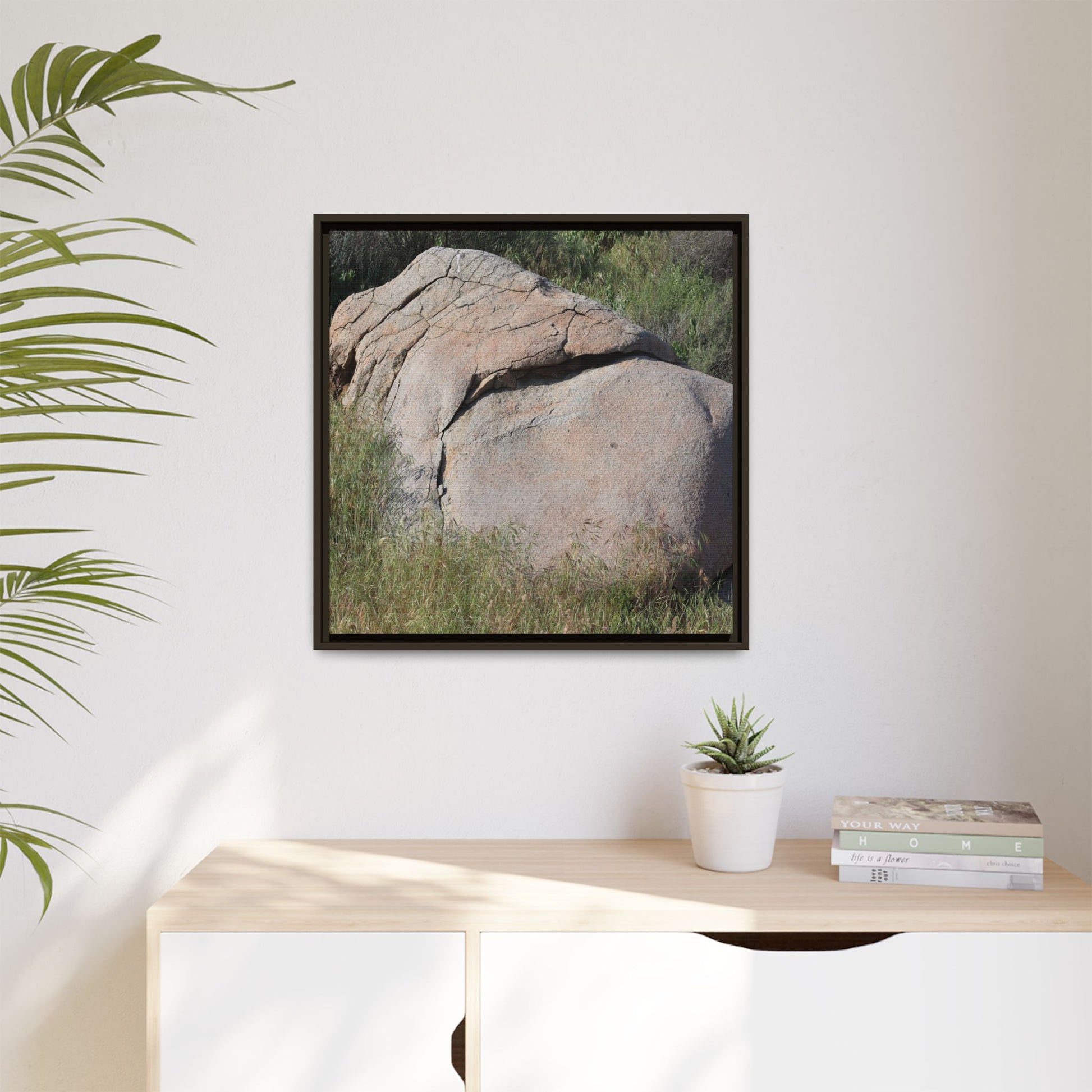 Stone Head Emerging from Earth - Unique Stretched Canvas Wall Art - Art By Earth