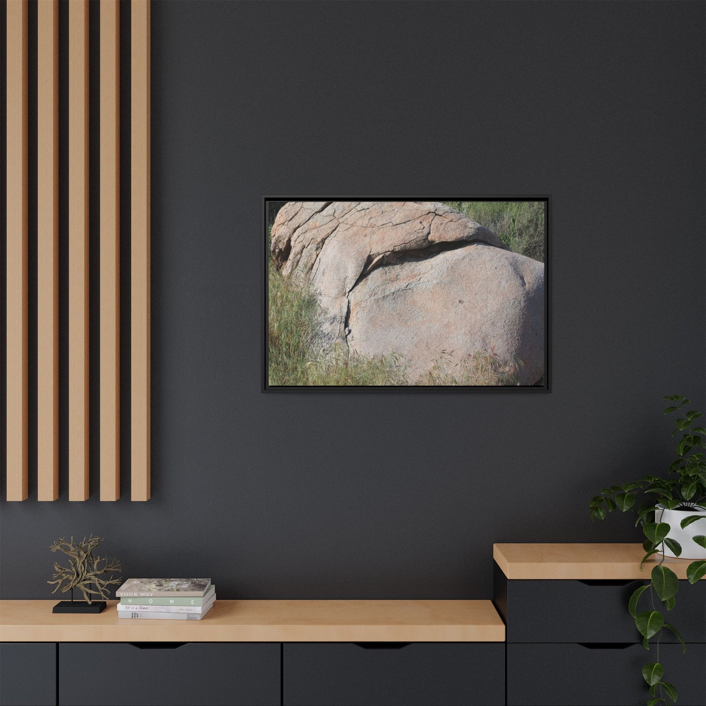 Stone Head Emerging from Earth - Unique Stretched Canvas Wall Art - Art By Earth