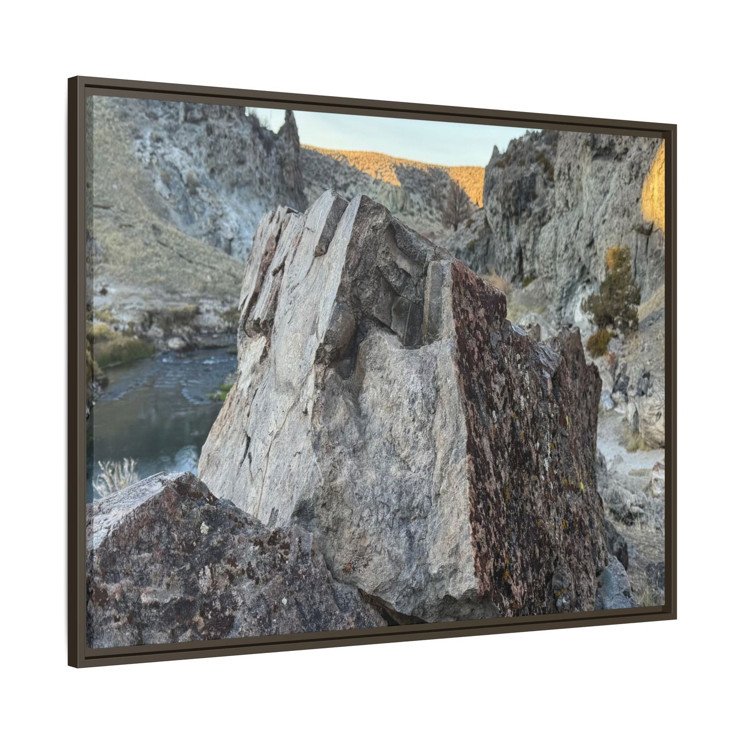 River's Stone Sentinel - Unique Stretched Canvas Wall Art