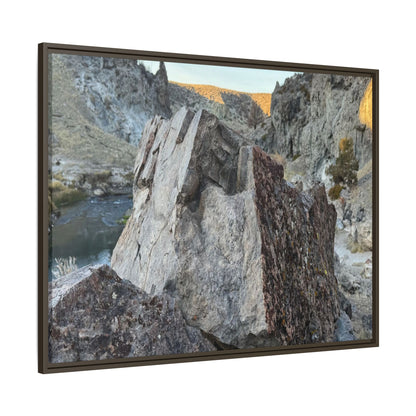 River's Stone Sentinel - Unique Stretched Canvas Wall Art