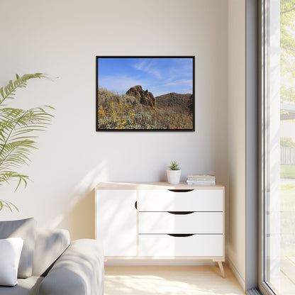 Golden Flowers in Arid Landscape - Unique Stretched Canvas Wall Art - Art By Earth