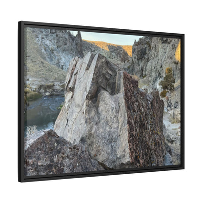 River's Stone Sentinel - Unique Stretched Canvas Wall Art
