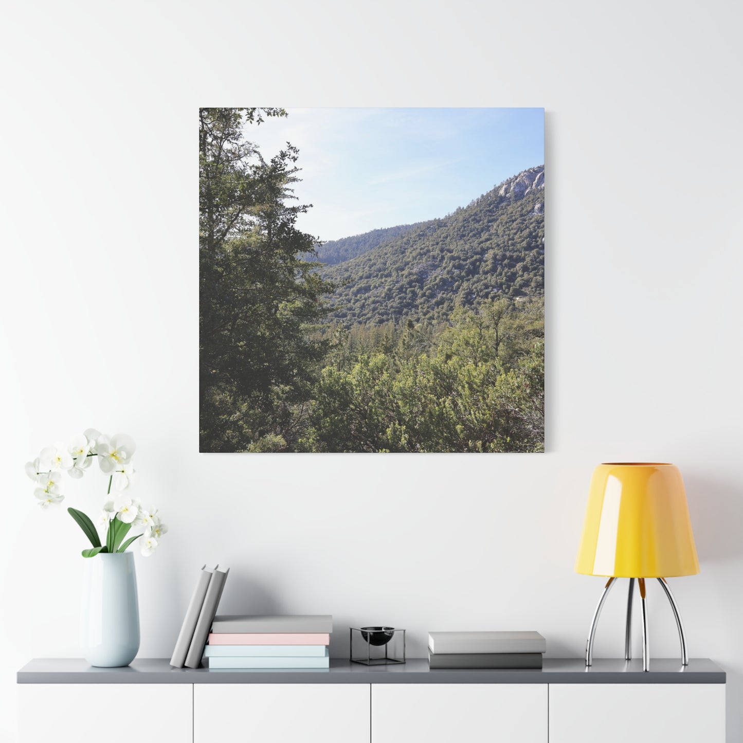 Mountain Vista Through Forest - Unique Frameless Canvas Wall Art