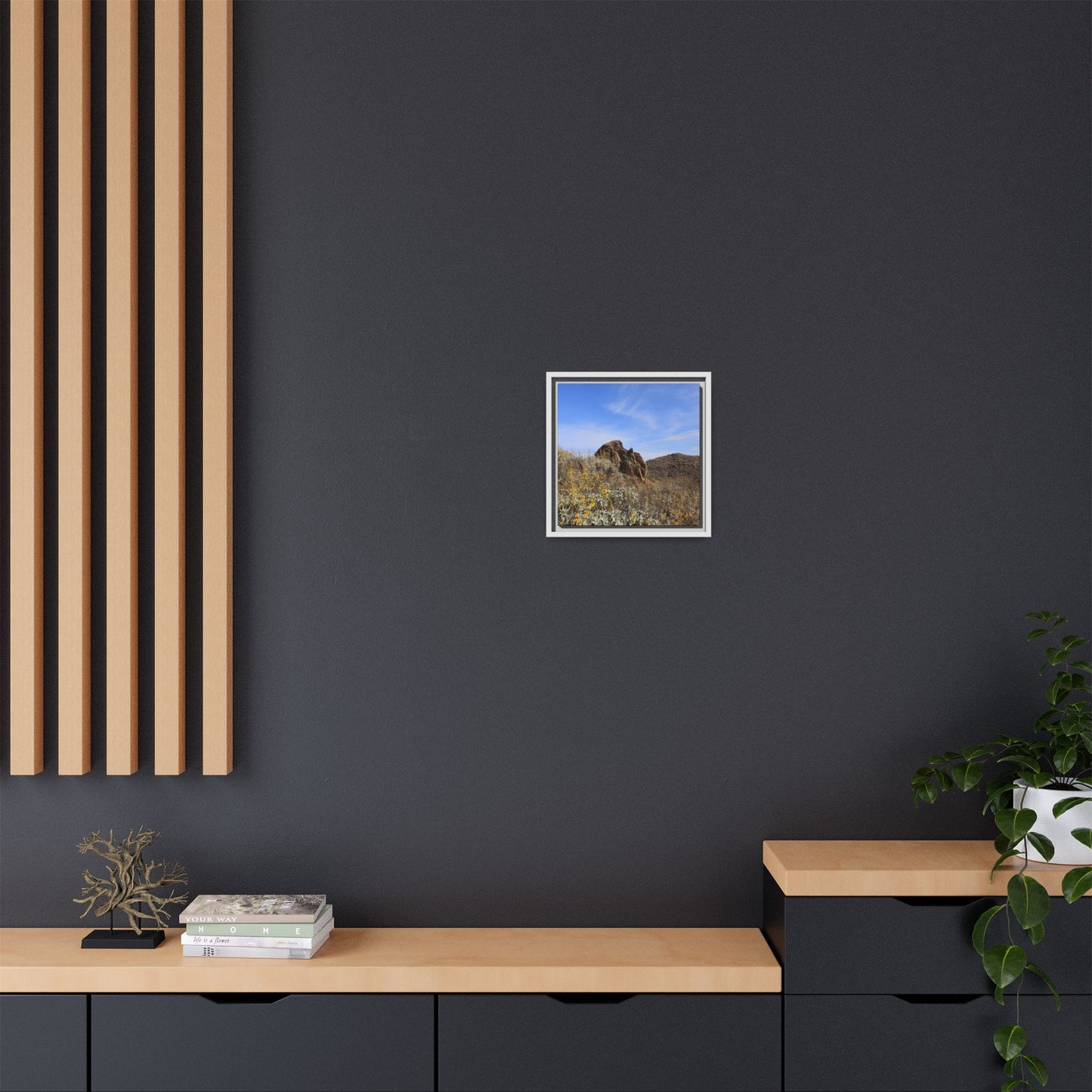 Golden Flowers in Arid Landscape - Unique Stretched Canvas Wall Art - Art By Earth