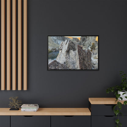 River's Stone Sentinel - Unique Stretched Canvas Wall Art