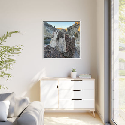 River's Stone Sentinel - Unique Stretched Canvas Wall Art