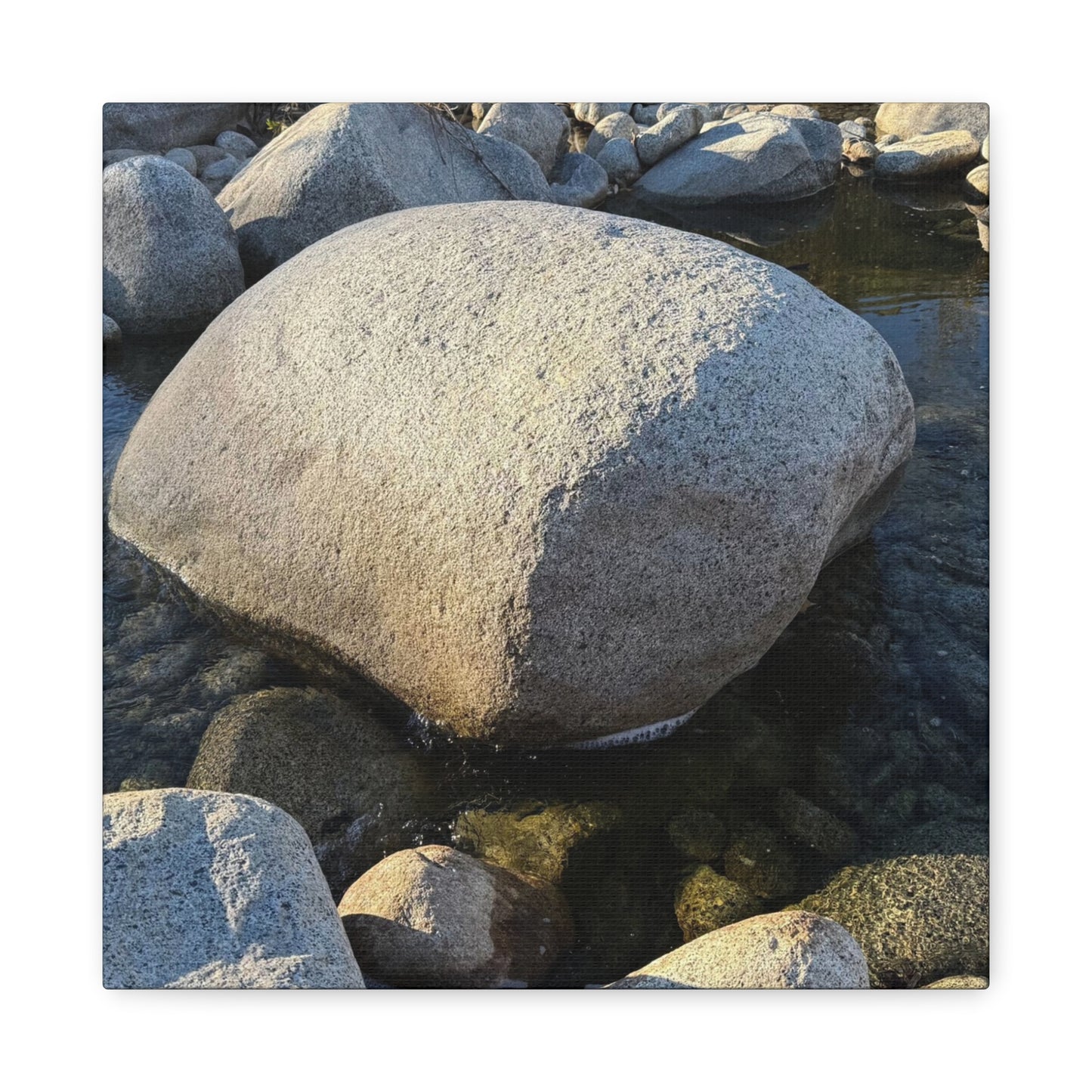 Boulder in Stream - Unique Frameless Canvas Wall Art - Art By Earth