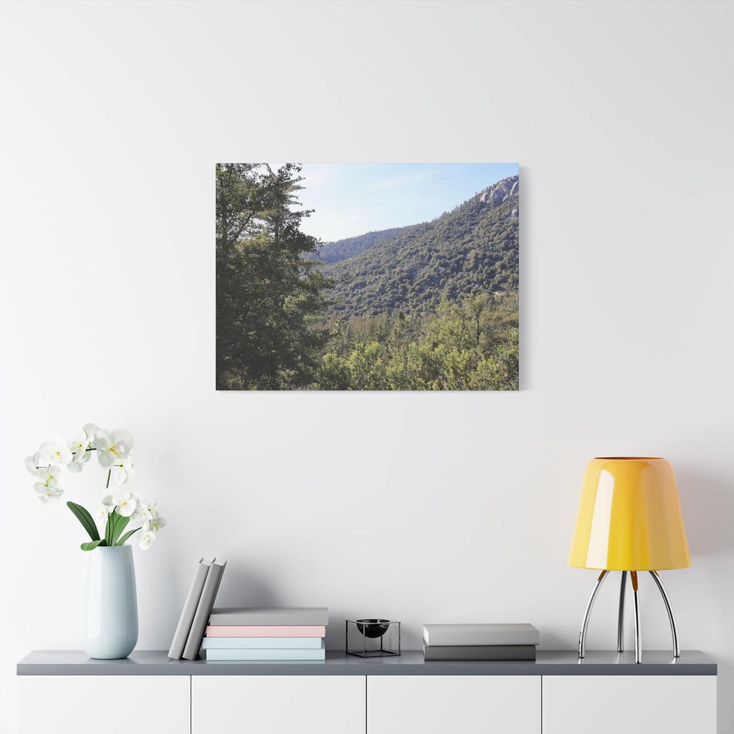 Mountain Vista Through Forest - Unique Frameless Canvas Wall Art