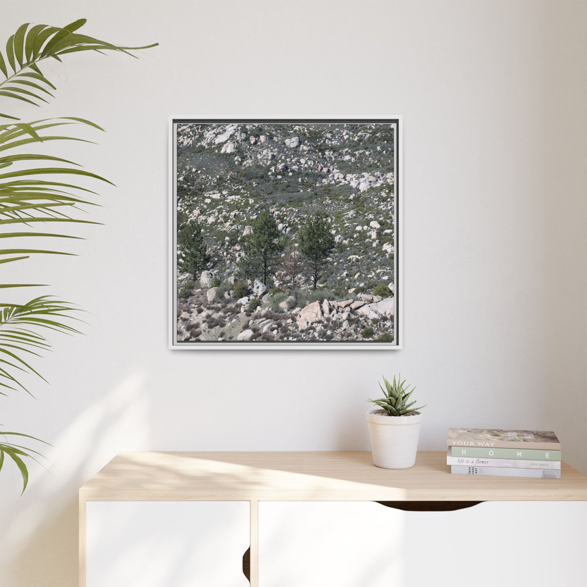 Rocky Hillside with Pine Trees - Unique Stretched Canvas Wall Art - Art By Earth