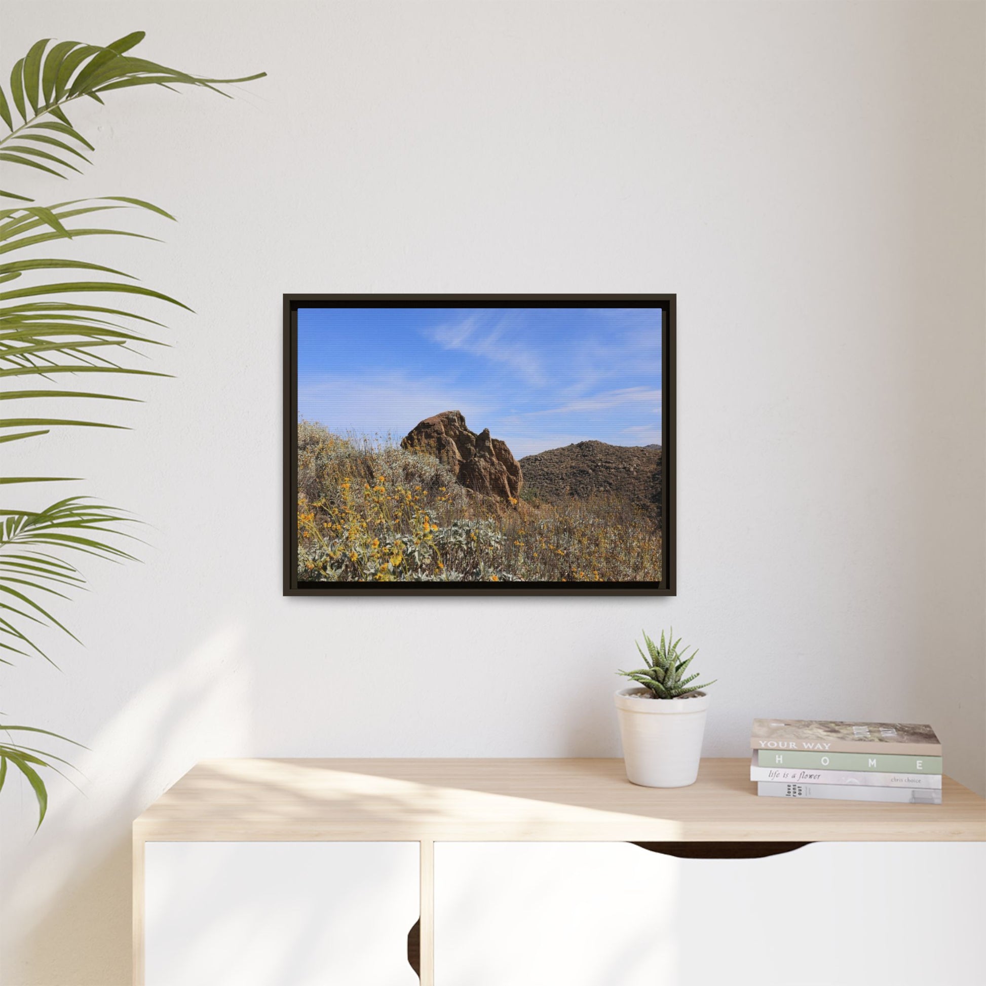 Golden Flowers in Arid Landscape - Unique Stretched Canvas Wall Art - Art By Earth
