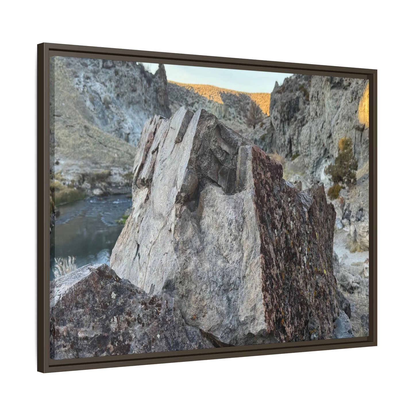 River's Stone Sentinel - Unique Stretched Canvas Wall Art