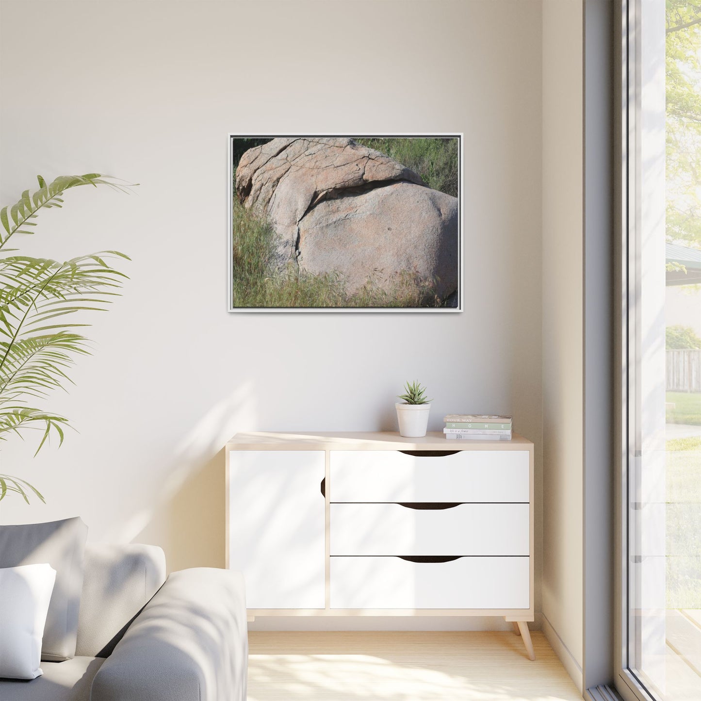 Stone Head Emerging from Earth - Unique Stretched Canvas Wall Art - Art By Earth