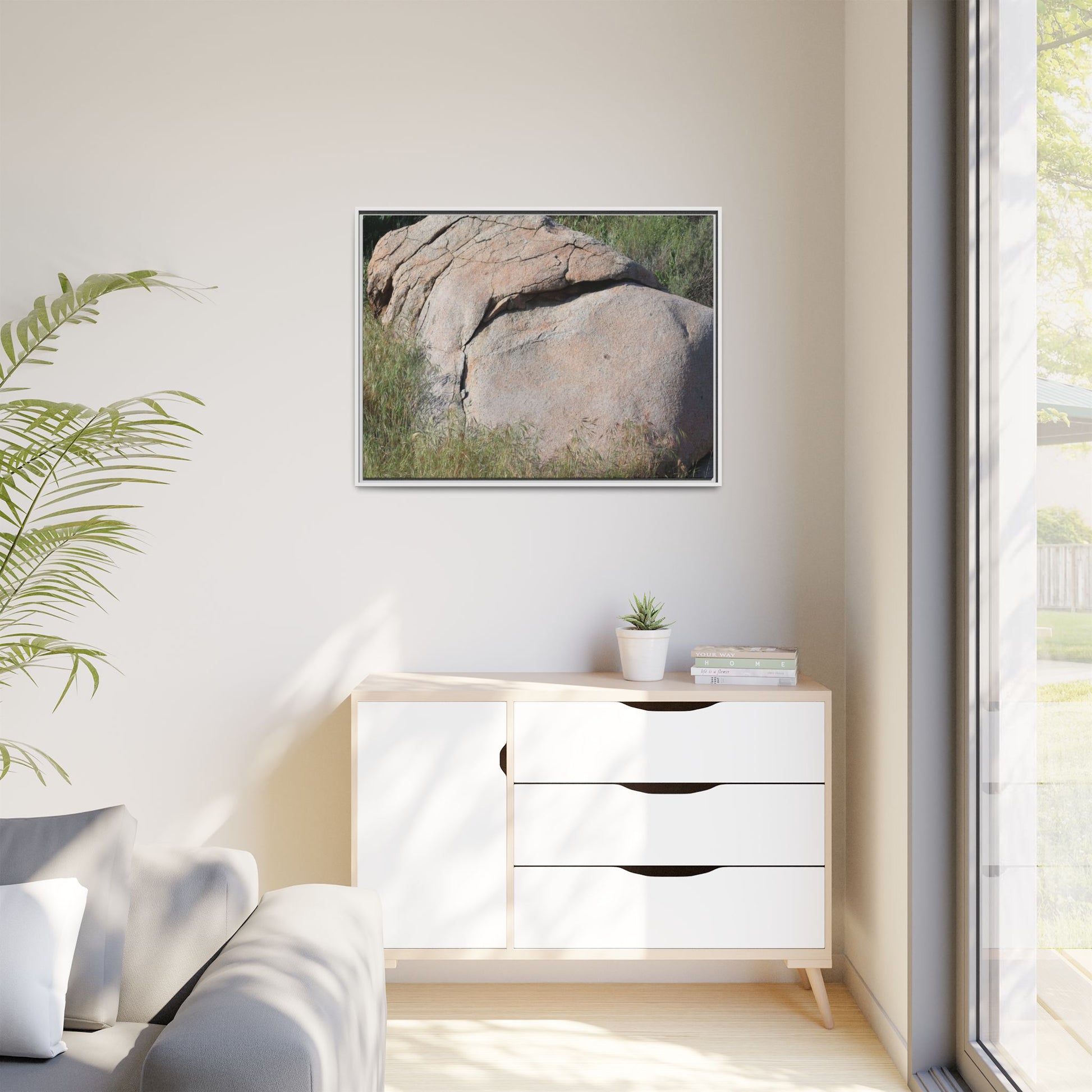 Stone Head Emerging from Earth - Unique Stretched Canvas Wall Art - Art By Earth