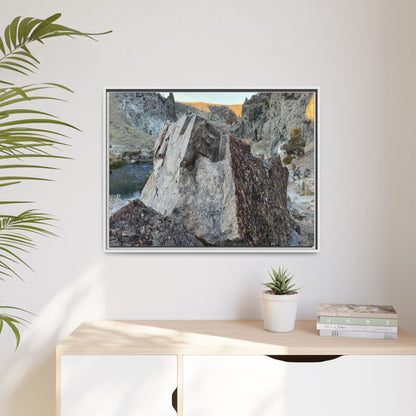 River's Stone Sentinel - Unique Stretched Canvas Wall Art