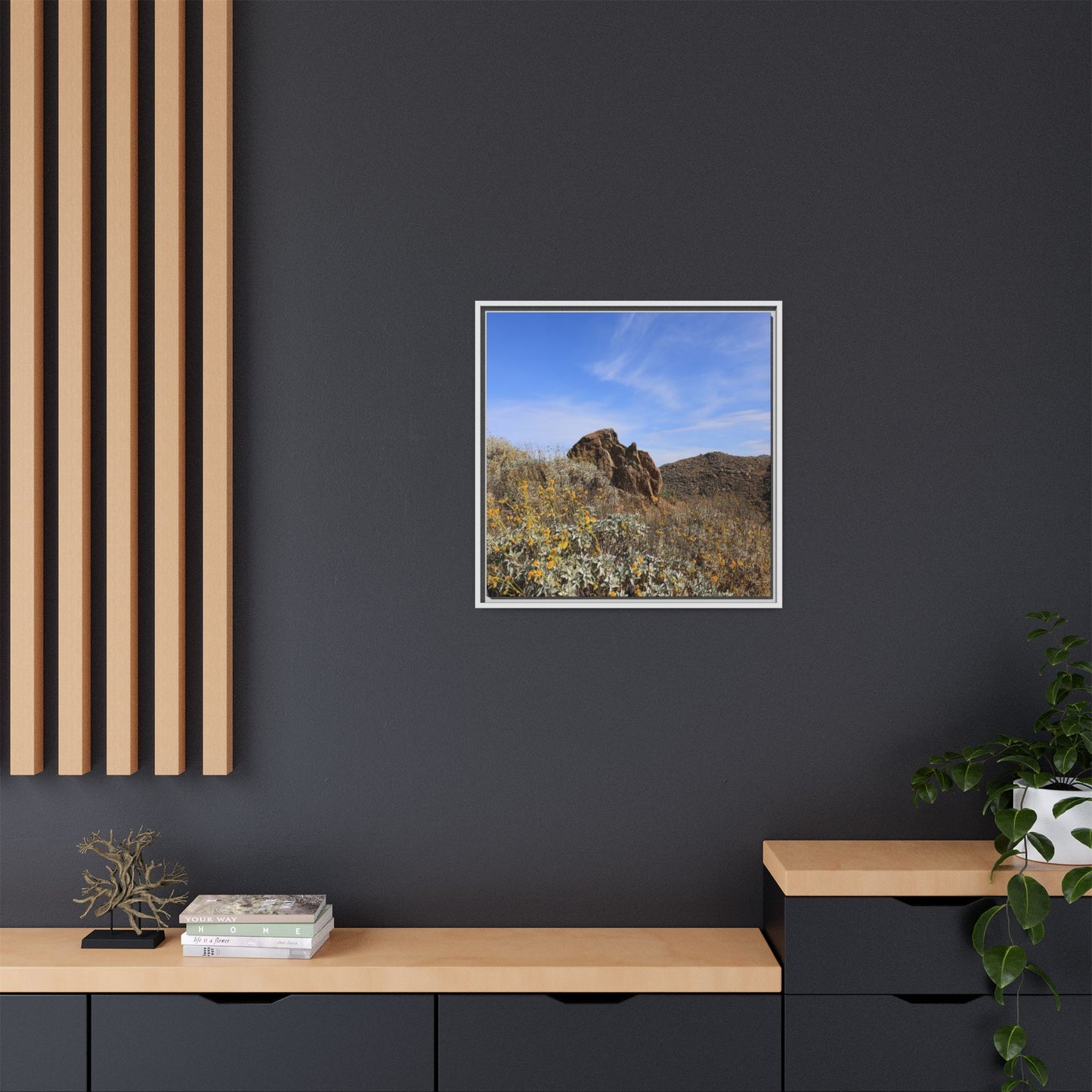 Golden Flowers in Arid Landscape - Unique Stretched Canvas Wall Art - Art By Earth