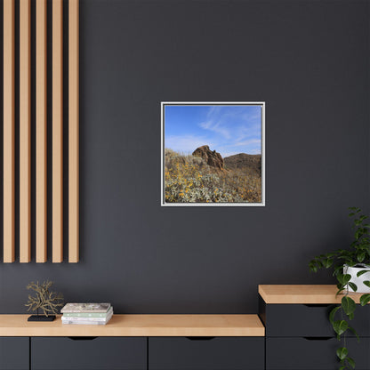 Golden Flowers in Arid Landscape - Unique Stretched Canvas Wall Art - Art By Earth