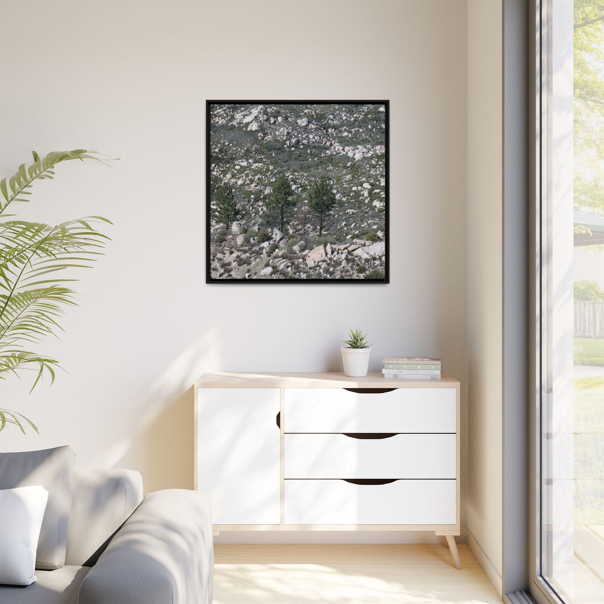 Rocky Hillside with Pine Trees - Unique Stretched Canvas Wall Art - Art By Earth