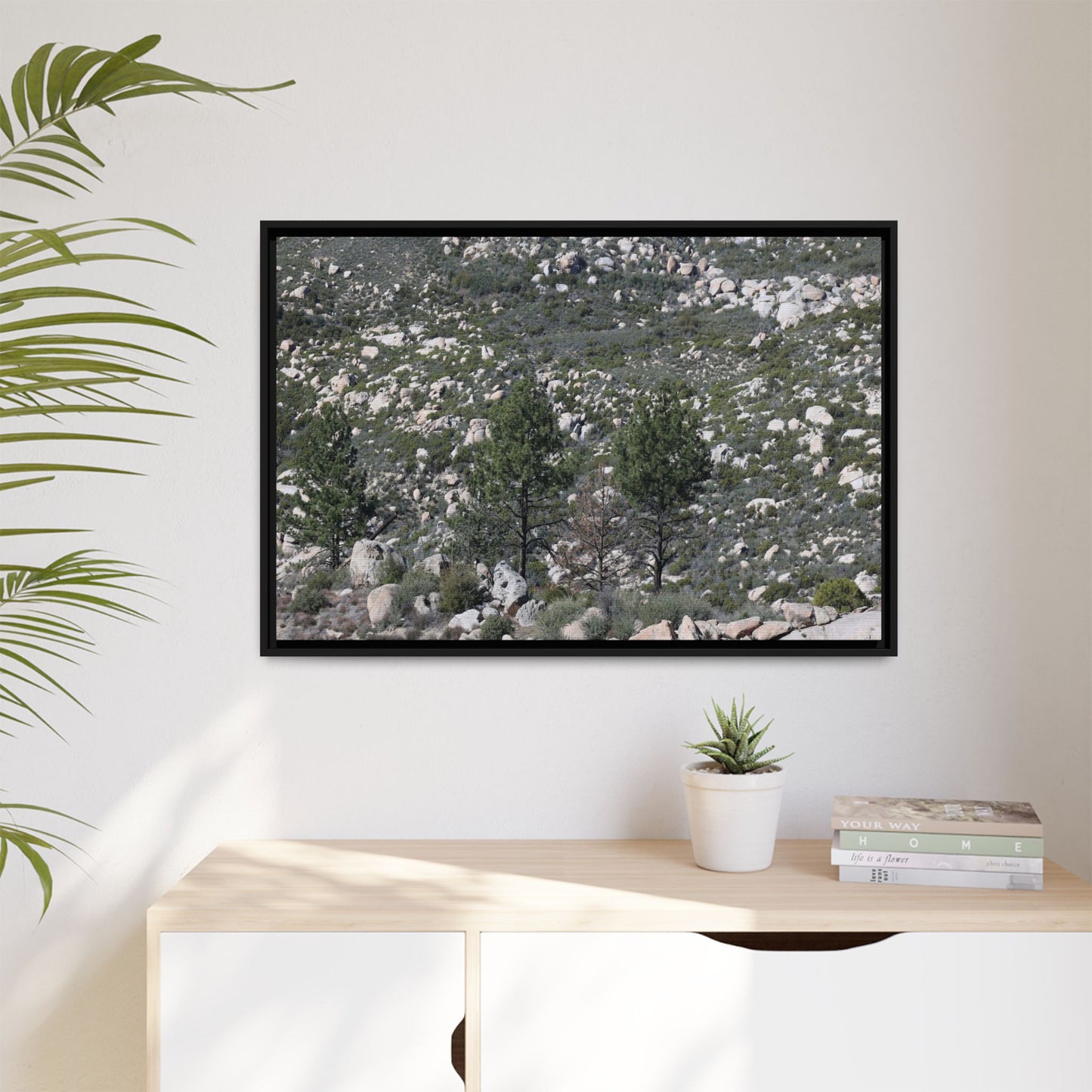 Rocky Hillside with Pine Trees - Unique Stretched Canvas Wall Art - Art By Earth