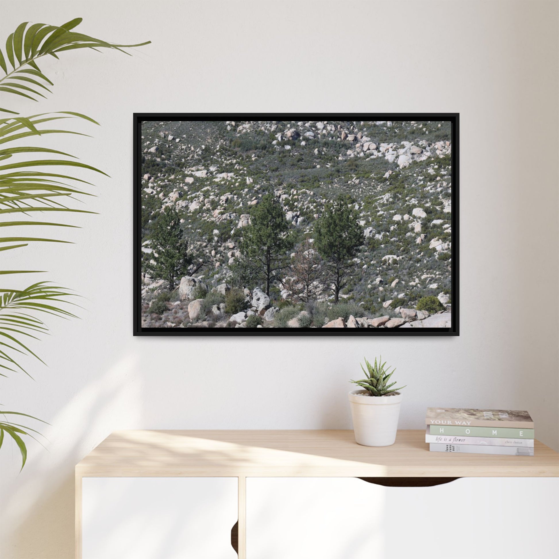Rocky Hillside with Pine Trees - Unique Stretched Canvas Wall Art - Art By Earth
