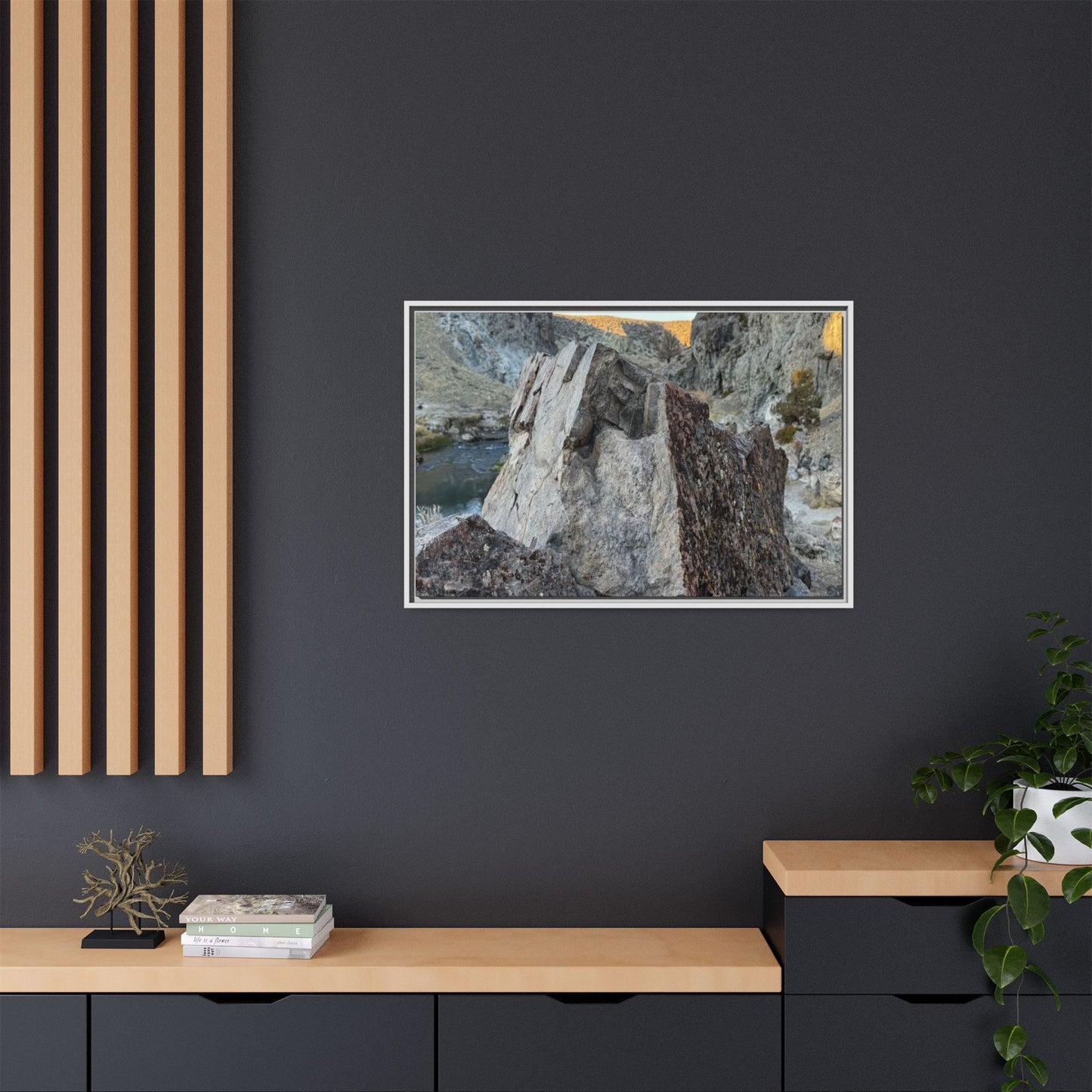 River's Stone Sentinel - Unique Stretched Canvas Wall Art