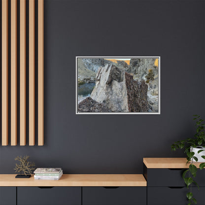 River's Stone Sentinel - Unique Stretched Canvas Wall Art