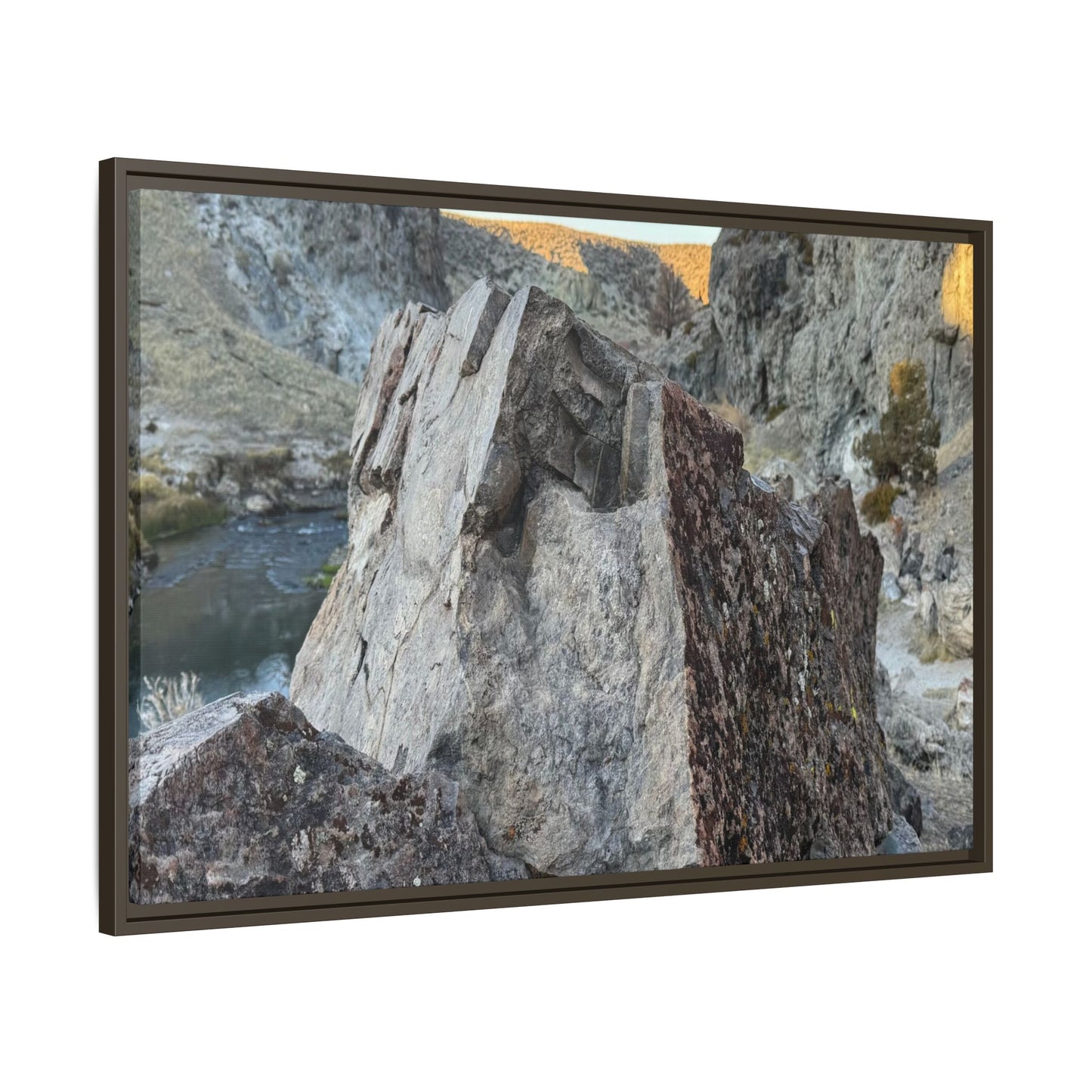 River's Stone Sentinel - Unique Stretched Canvas Wall Art