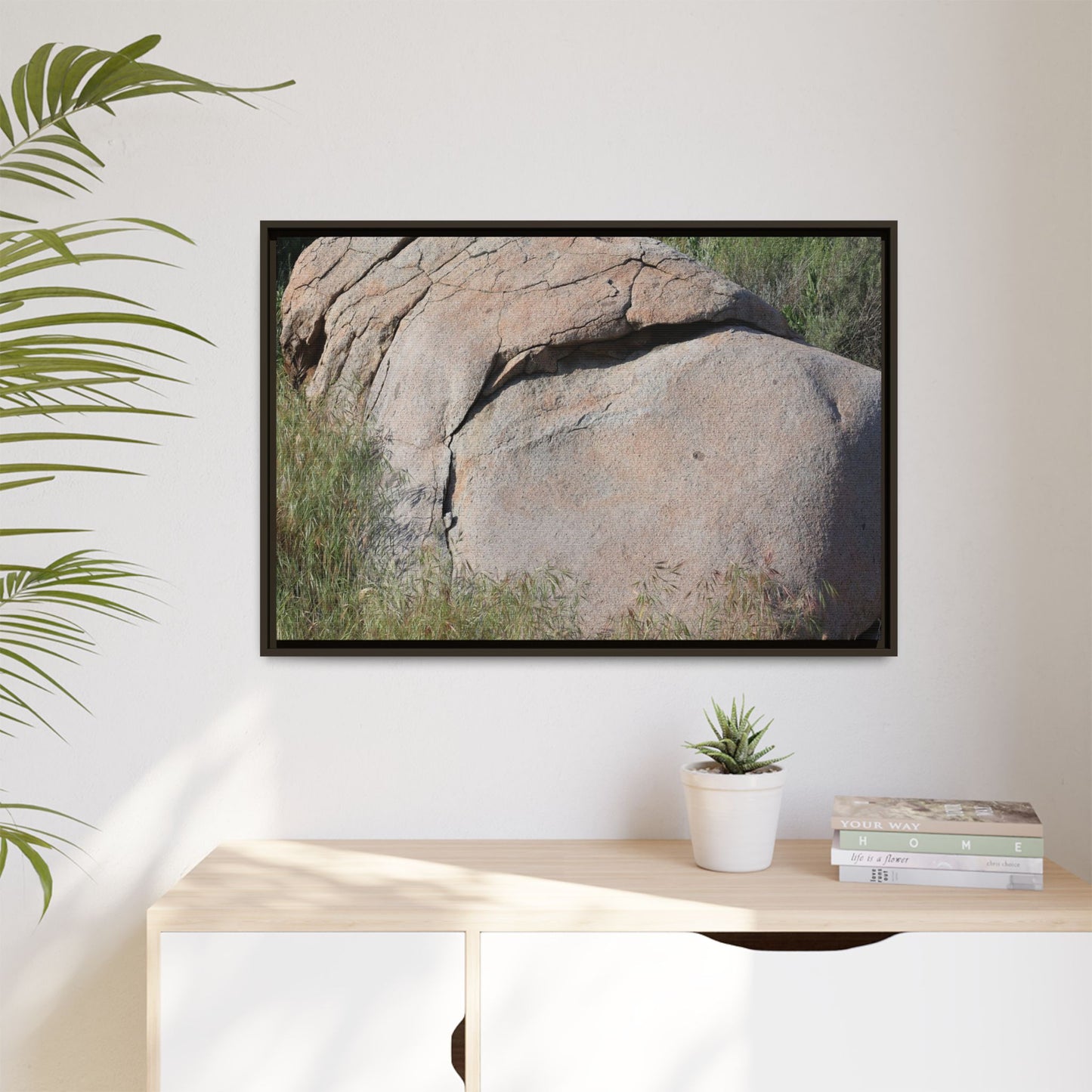 Stone Head Emerging from Earth - Unique Stretched Canvas Wall Art - Art By Earth