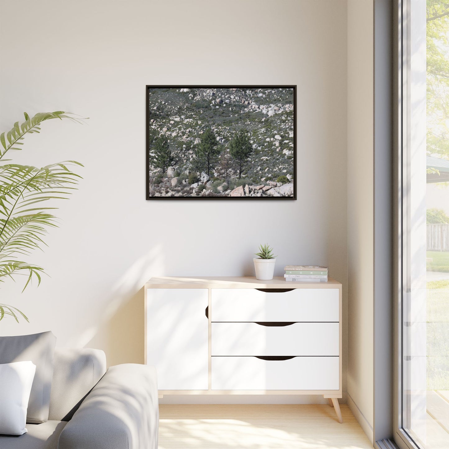 Rocky Hillside with Pine Trees - Unique Stretched Canvas Wall Art - Art By Earth