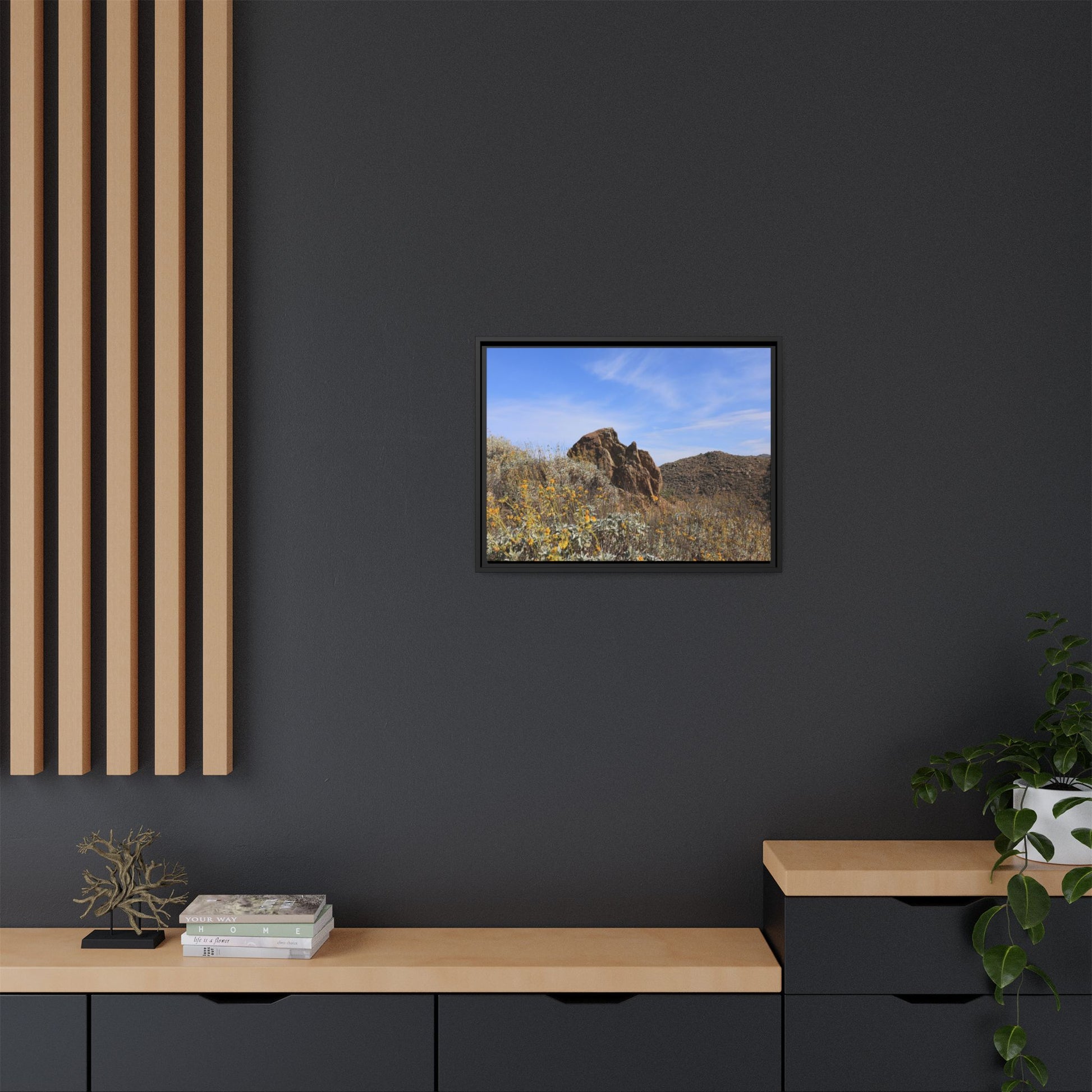 Golden Flowers in Arid Landscape - Unique Stretched Canvas Wall Art - Art By Earth
