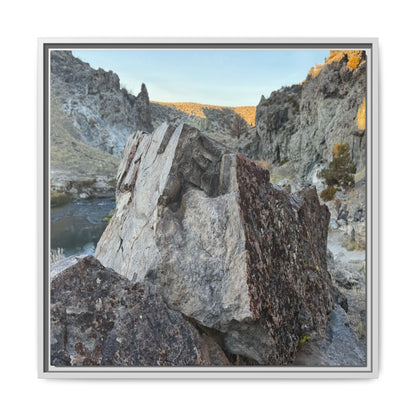River's Stone Sentinel - Unique Stretched Canvas Wall Art