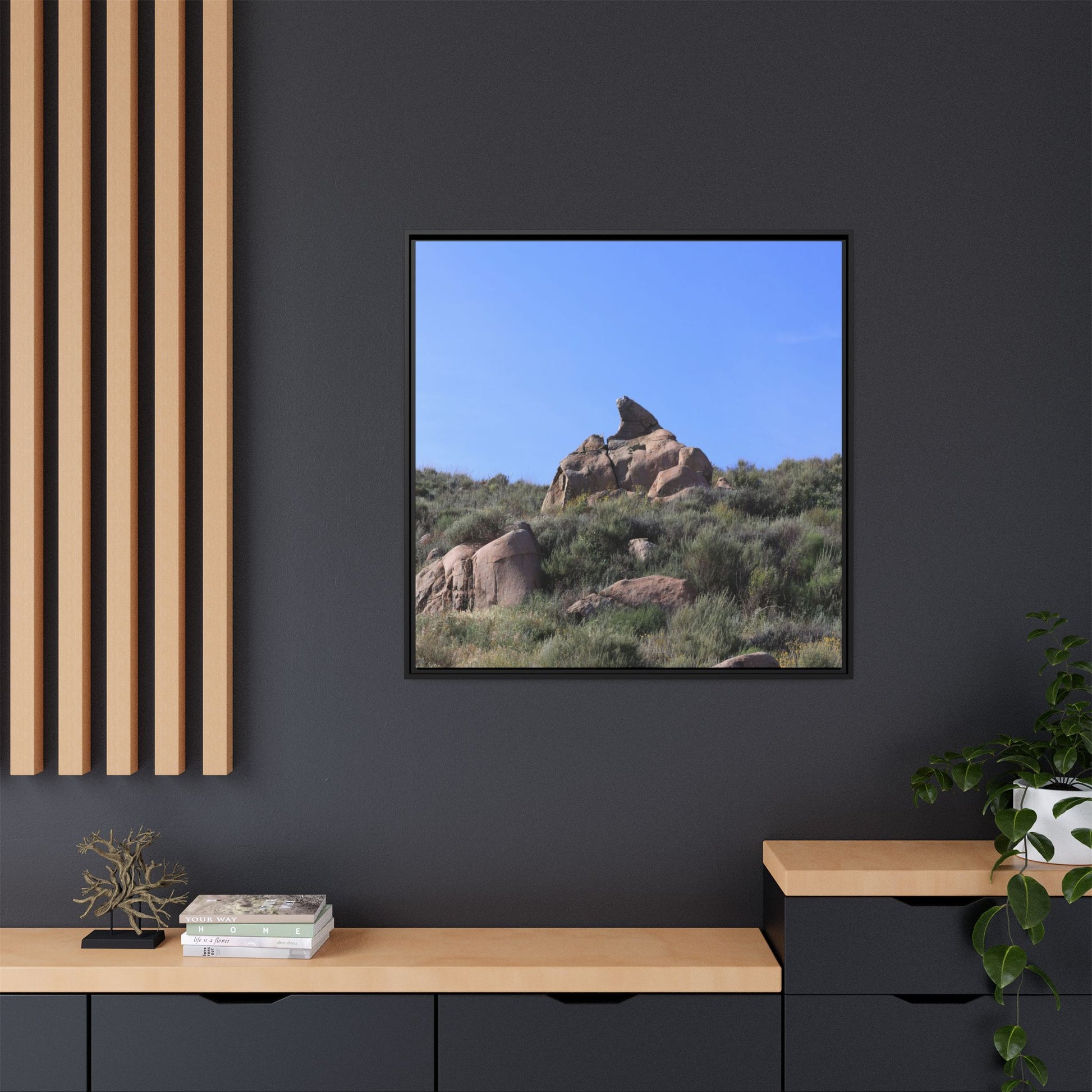 Sagebrush Landscape with Boulder Outcrop - Unique Stretched Canvas Wall Art - Art By Earth