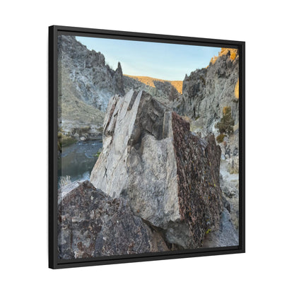 River's Stone Sentinel - Unique Stretched Canvas Wall Art