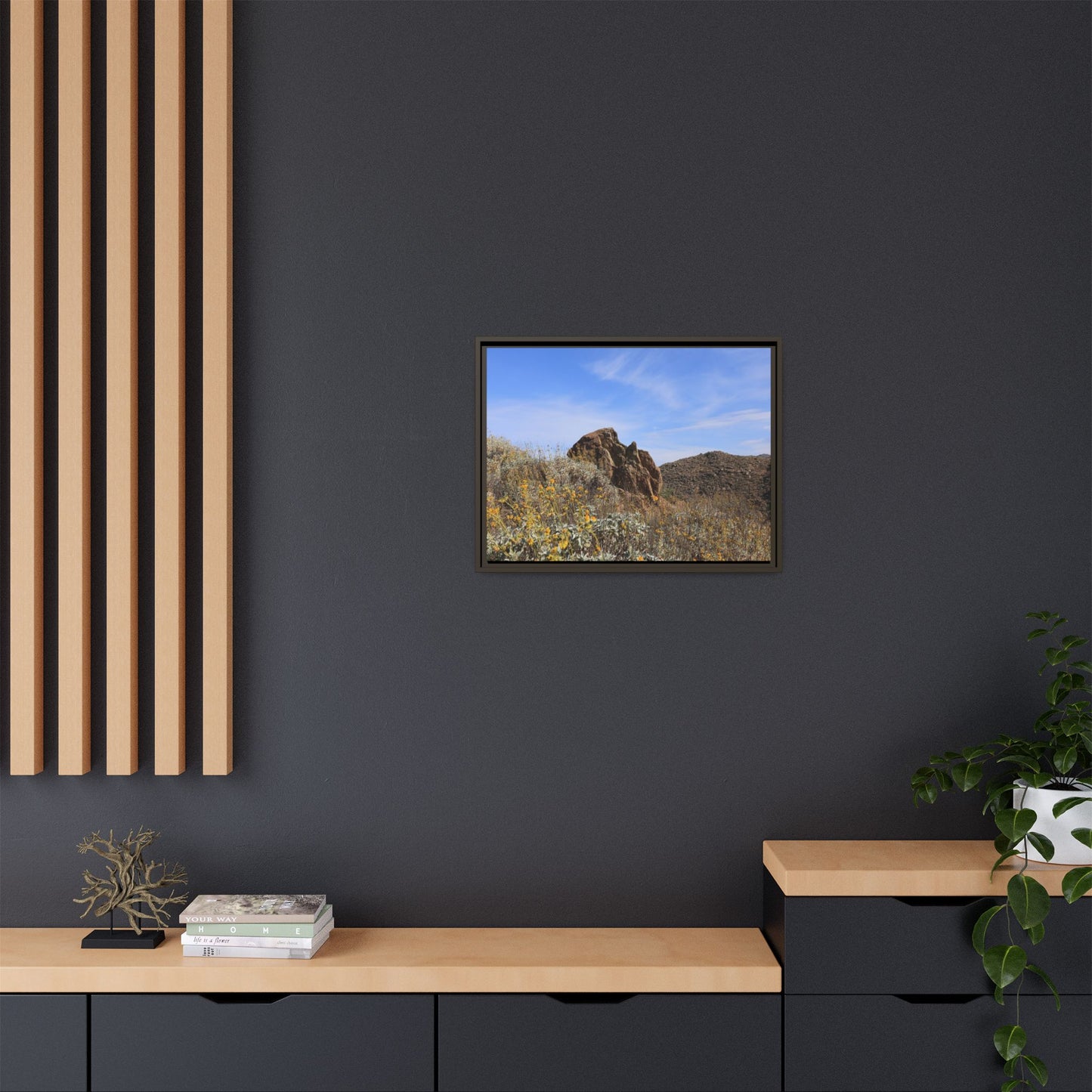 Golden Flowers in Arid Landscape - Unique Stretched Canvas Wall Art - Art By Earth