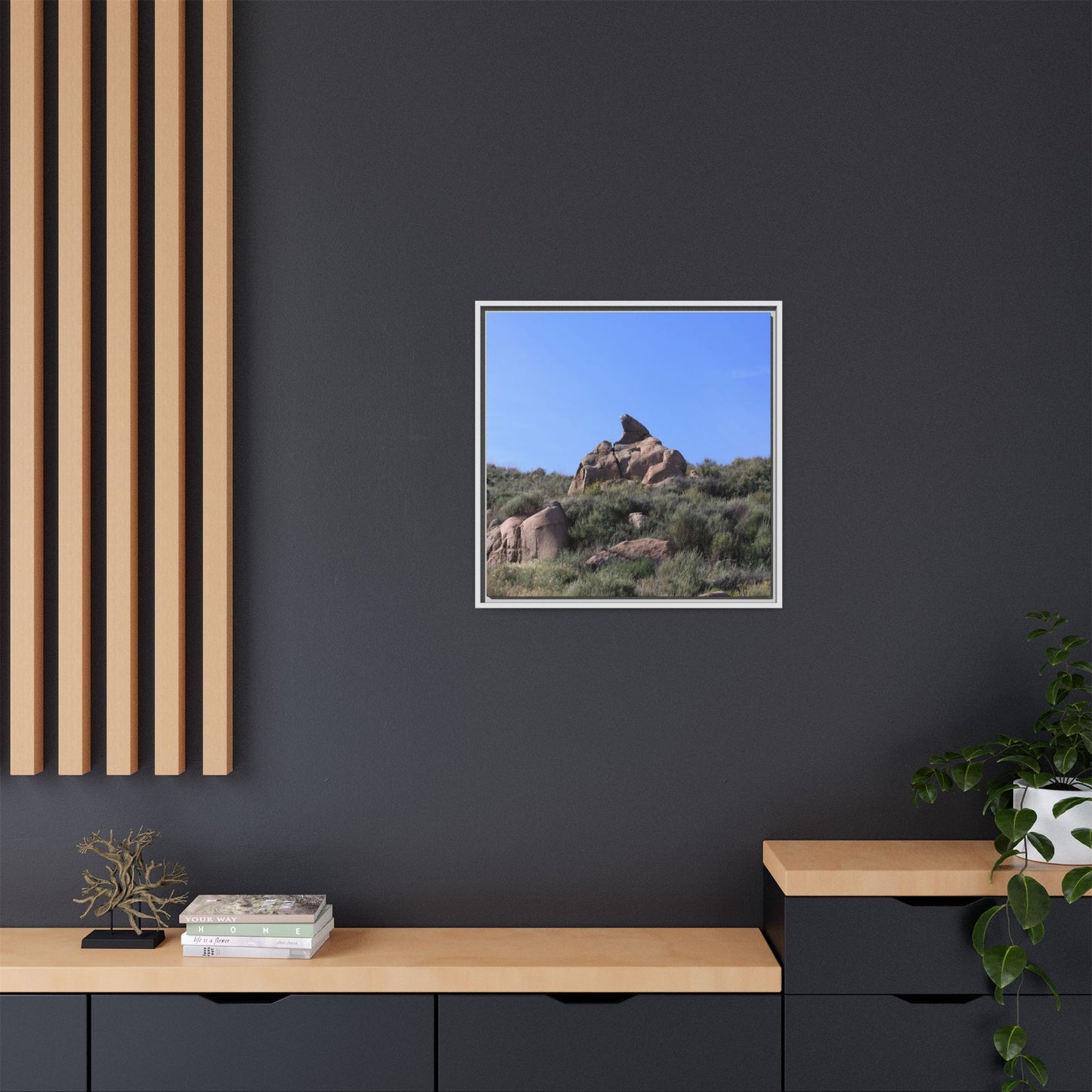 Sagebrush Landscape with Boulder Outcrop - Unique Stretched Canvas Wall Art - Art By Earth