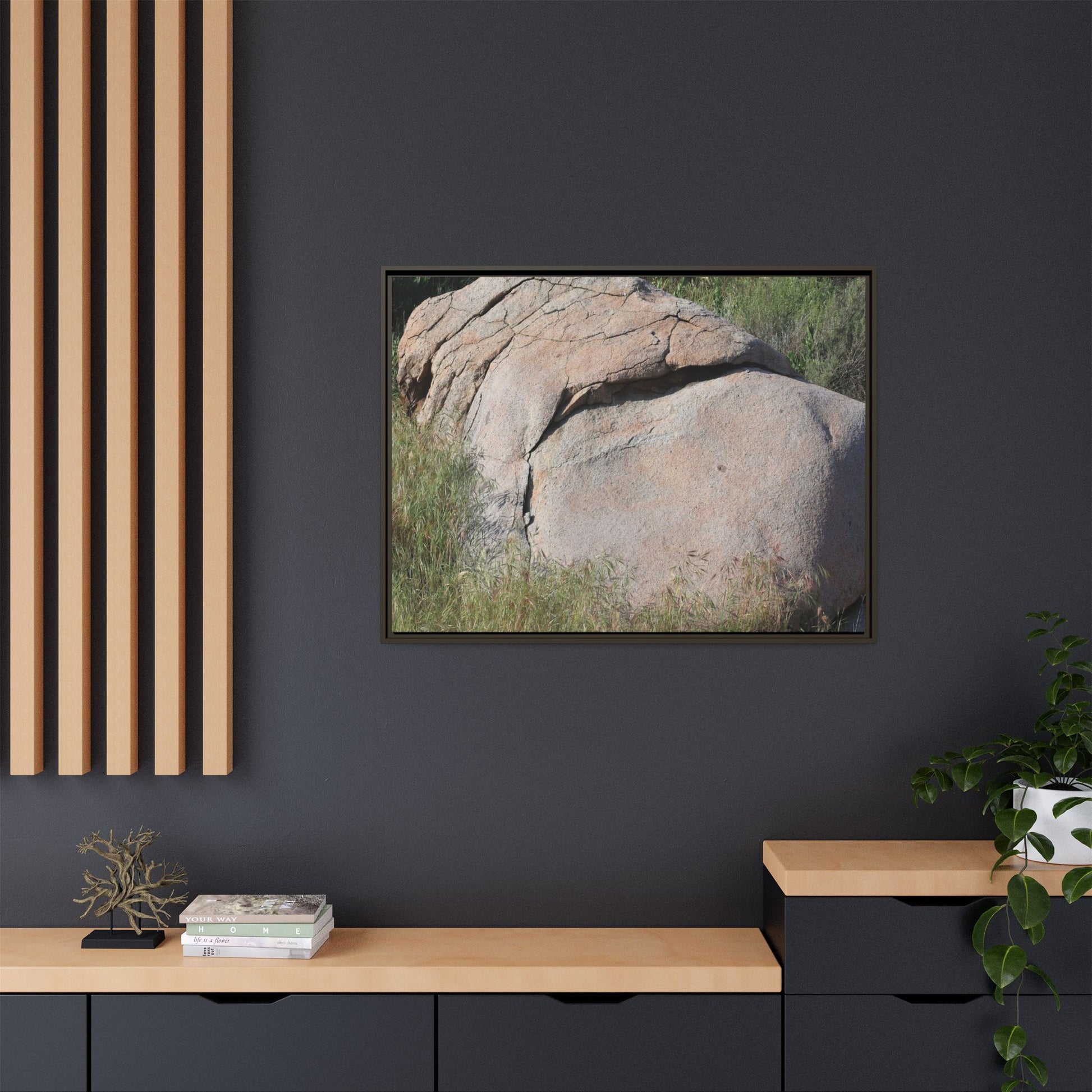 Stone Head Emerging from Earth - Unique Stretched Canvas Wall Art - Art By Earth