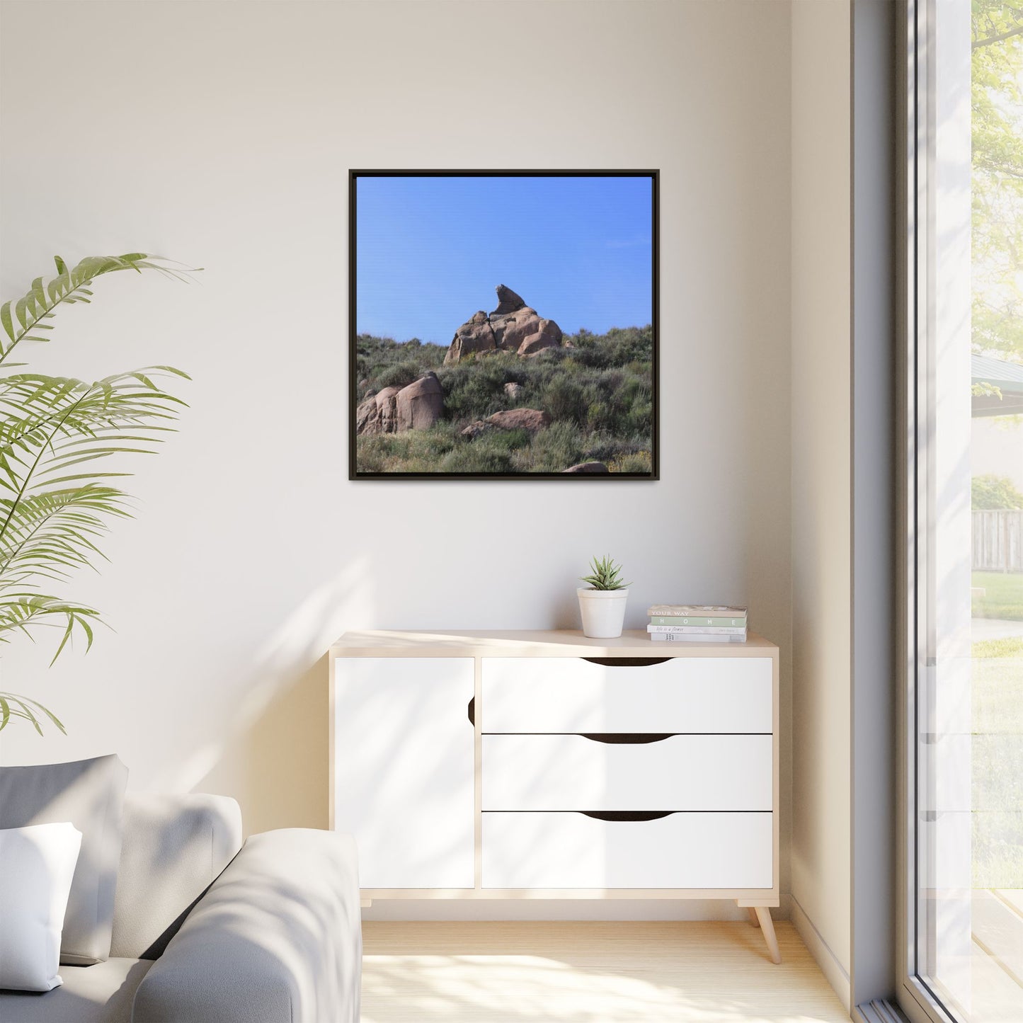 Sagebrush Landscape with Boulder Outcrop - Unique Stretched Canvas Wall Art - Art By Earth
