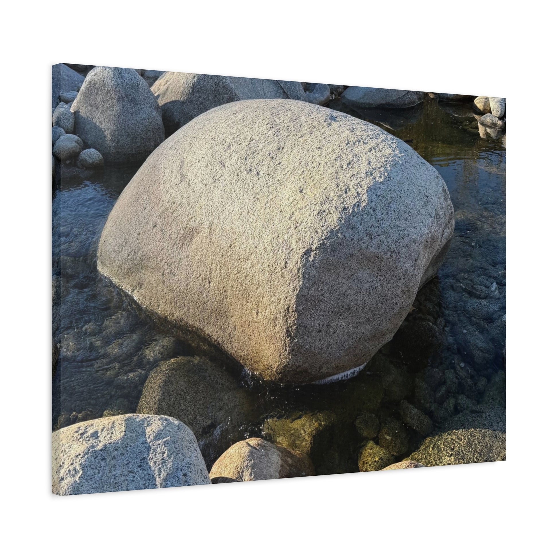 Boulder in Stream - Unique Frameless Canvas Wall Art - Art By Earth