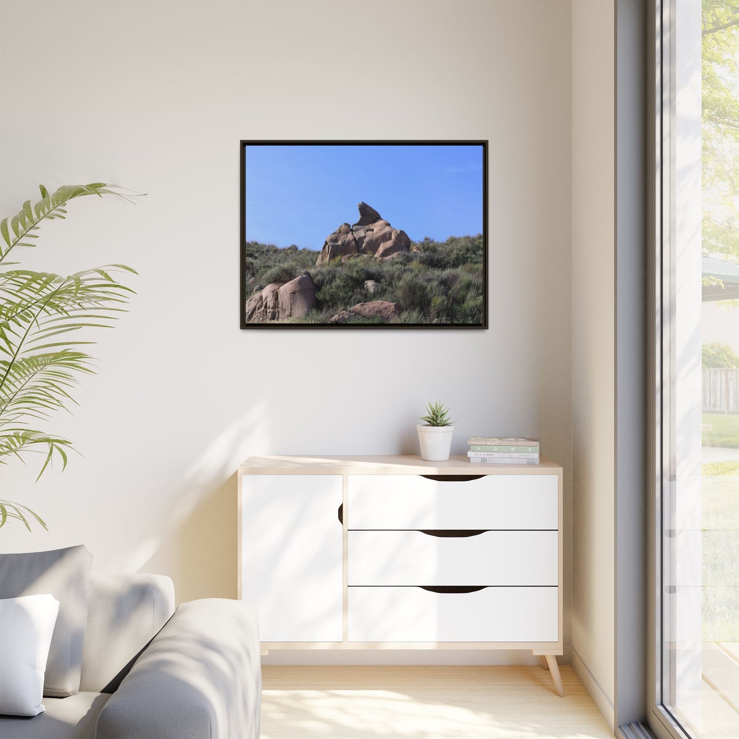 Sagebrush Landscape with Boulder Outcrop - Unique Stretched Canvas Wall Art - Art By Earth