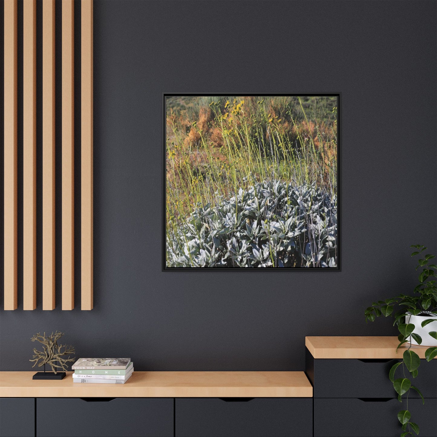 Arid Landscape with Yellow Flowers - Unique Stretched Canvas Wall Art - Art By Earth