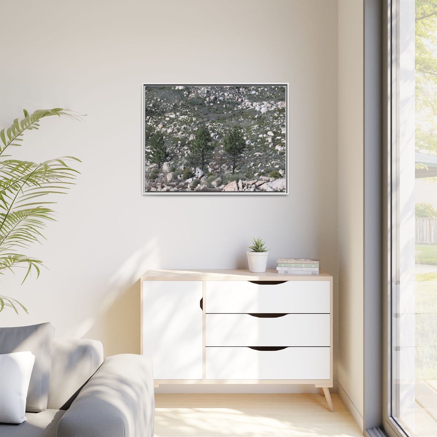 Rocky Hillside with Pine Trees - Unique Stretched Canvas Wall Art - Art By Earth
