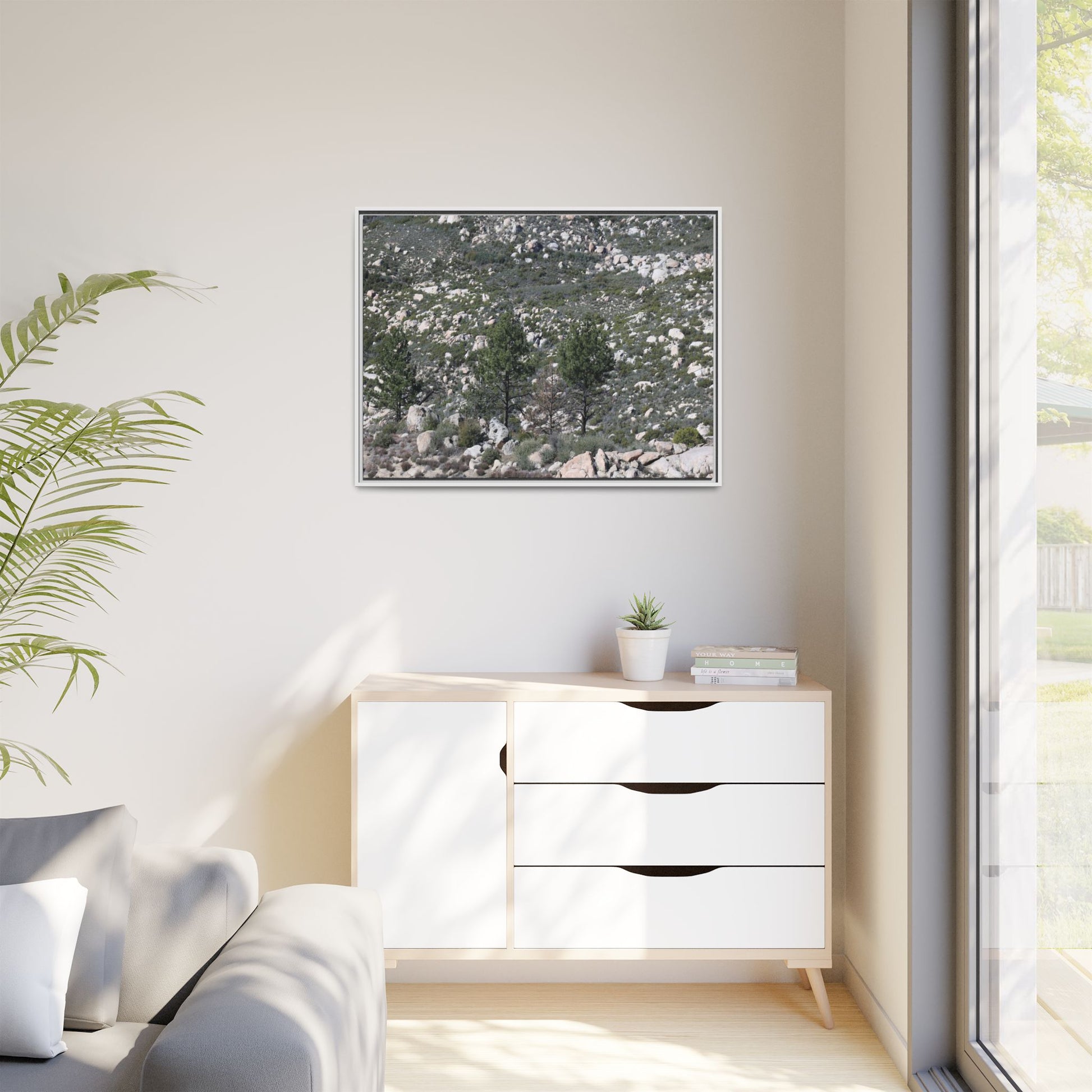 Rocky Hillside with Pine Trees - Unique Stretched Canvas Wall Art - Art By Earth