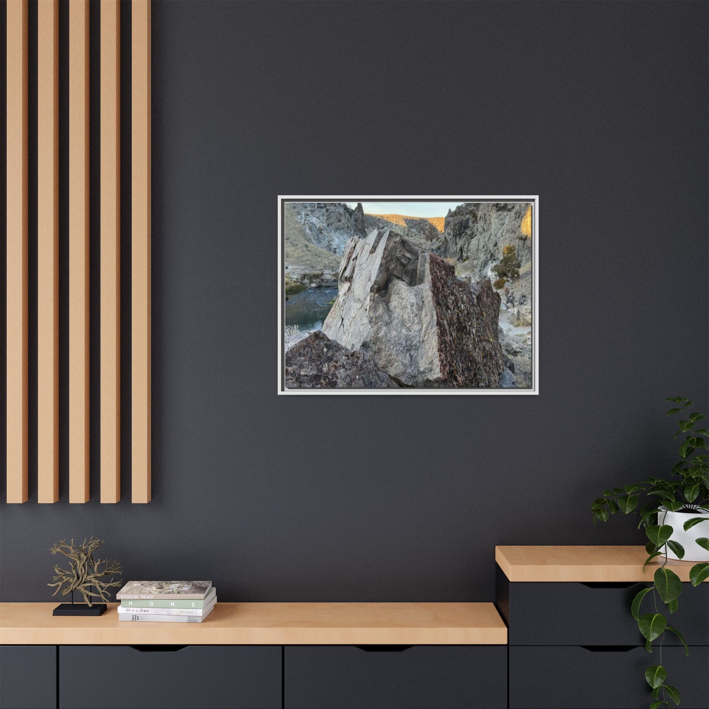 River's Stone Sentinel - Unique Stretched Canvas Wall Art