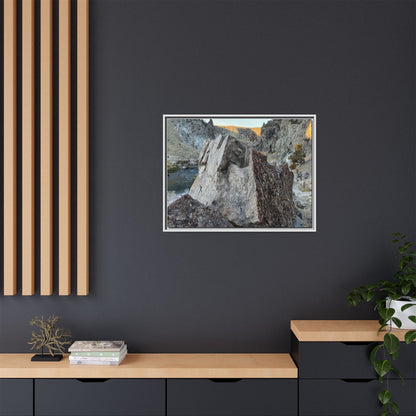 River's Stone Sentinel - Unique Stretched Canvas Wall Art