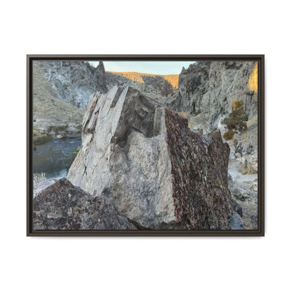 River's Stone Sentinel - Unique Stretched Canvas Wall Art