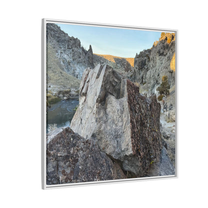 River's Stone Sentinel - Unique Stretched Canvas Wall Art