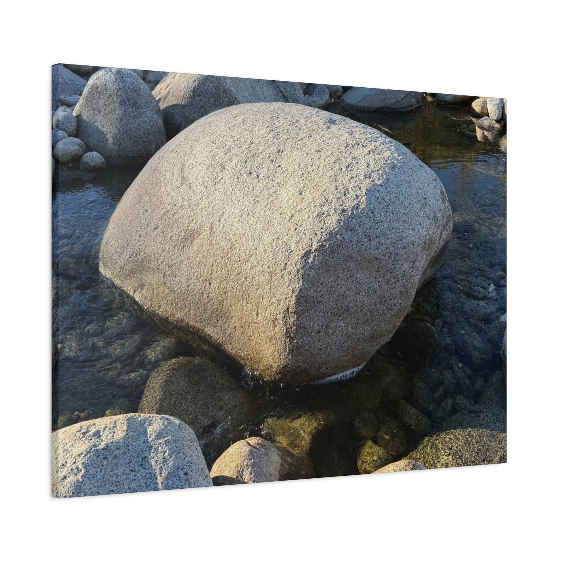 Boulder in Stream - Unique Frameless Canvas Wall Art - Art By Earth