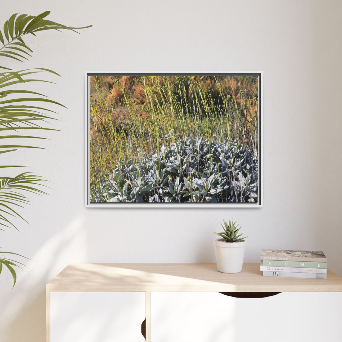 Arid Landscape with Yellow Flowers - Unique Stretched Canvas Wall Art - Art By Earth