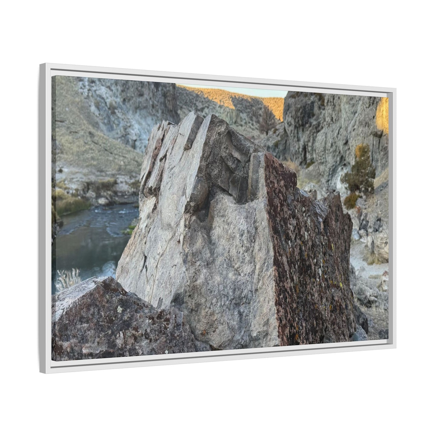 River's Stone Sentinel - Unique Stretched Canvas Wall Art