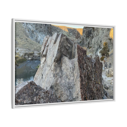 River's Stone Sentinel - Unique Stretched Canvas Wall Art